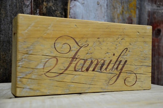 Wood Block with stenciled design Family by TheRustyMuppet on Etsy