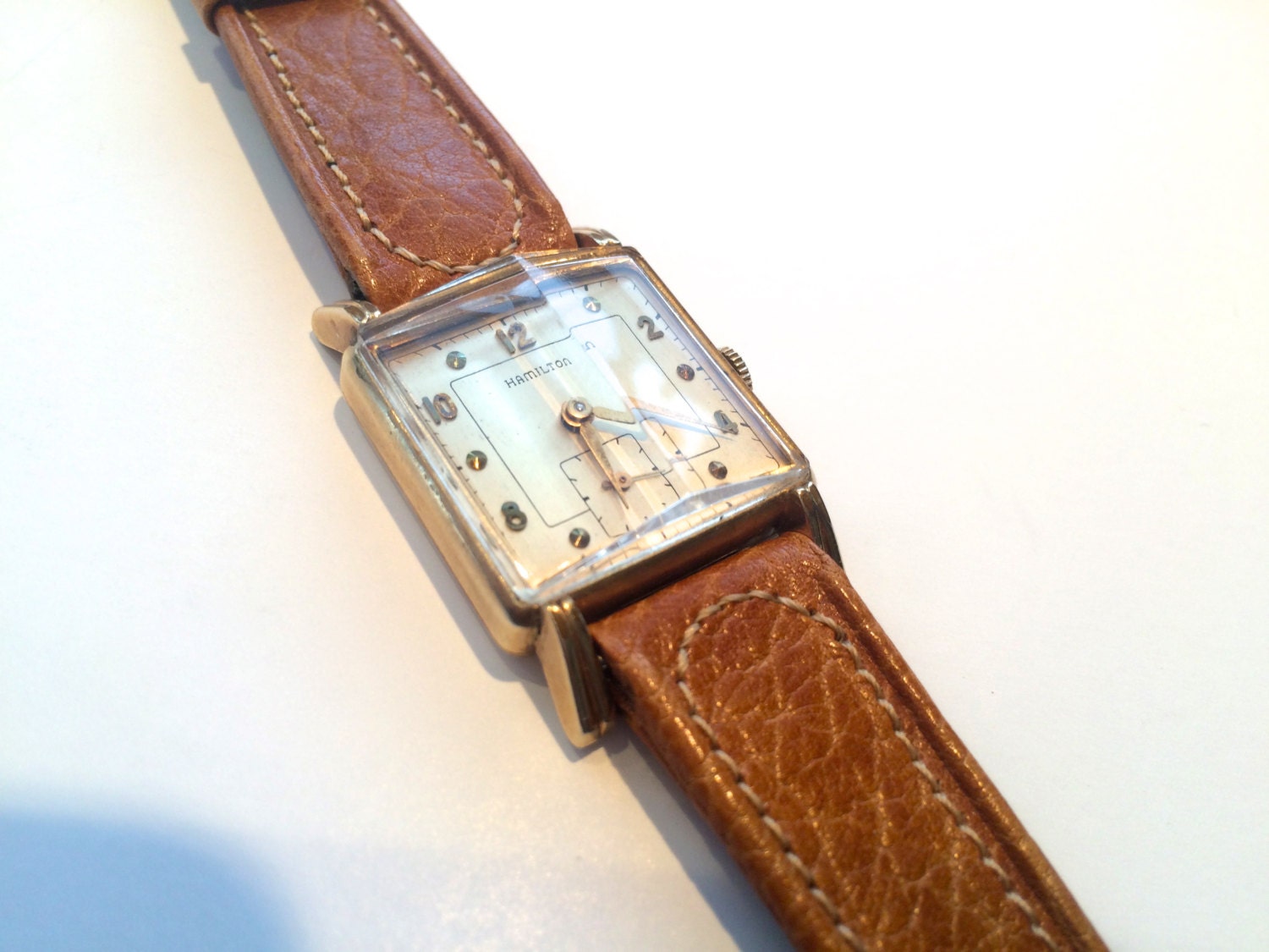 1949 Hamilton Men's Wrist Watch. Square 14K Gold by QuirkyAppeal