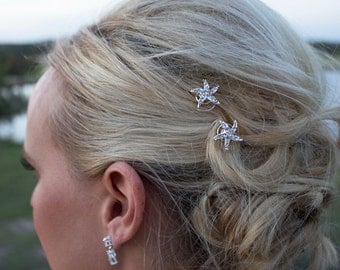 Rhinestone Starfish Wedding Hair Twist Ins (Set of 6), starfish hair accessories, starfish hair clip, beach wedding pin 208371862