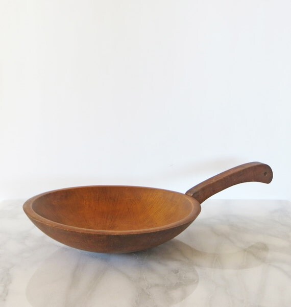 Vintage Wood Bowl with Handle Rustic Wood by aVintageCollective
