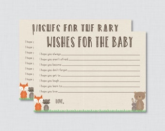 Wishes for Baby Baby Shower Activity Woodland Baby Shower Well Wishes for Baby Cards and Sign - Printable Instant Download - 0010