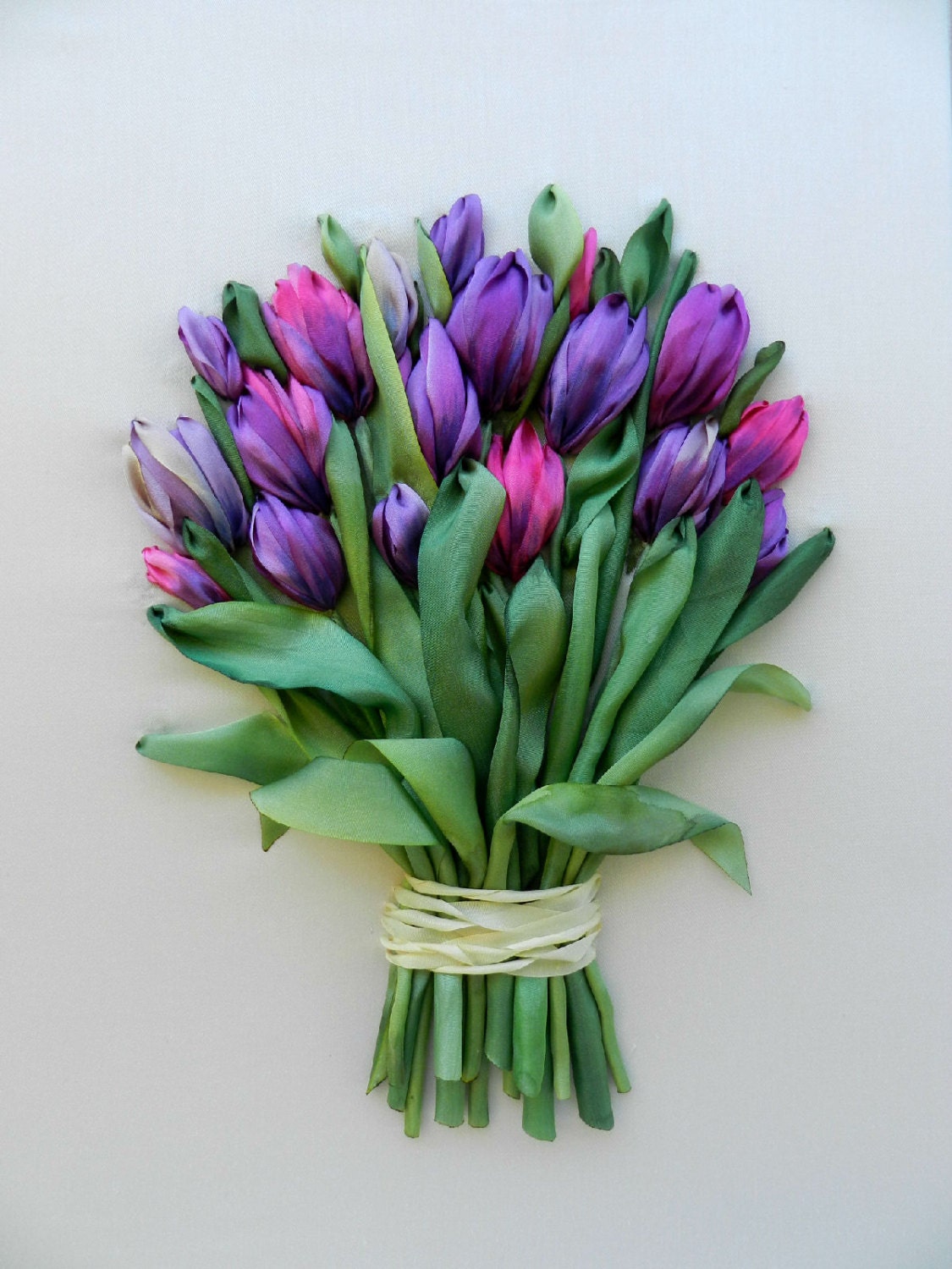 Bouquet of tulips silk ribbon embroidery