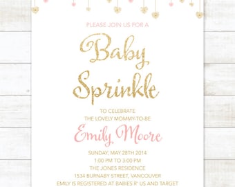 pink gold elephant baby girl shower invitation pink gold