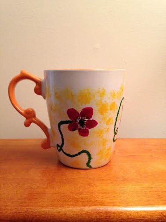 Hand painted flower coffee mug