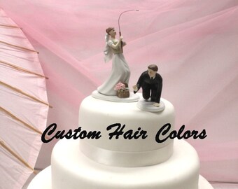 Personalized Wedding Cake Topper - Fishing Couple - Bride and Groom Wedding Cake Topper - Fishing Theme Wedding - Fishing Bride and Groom