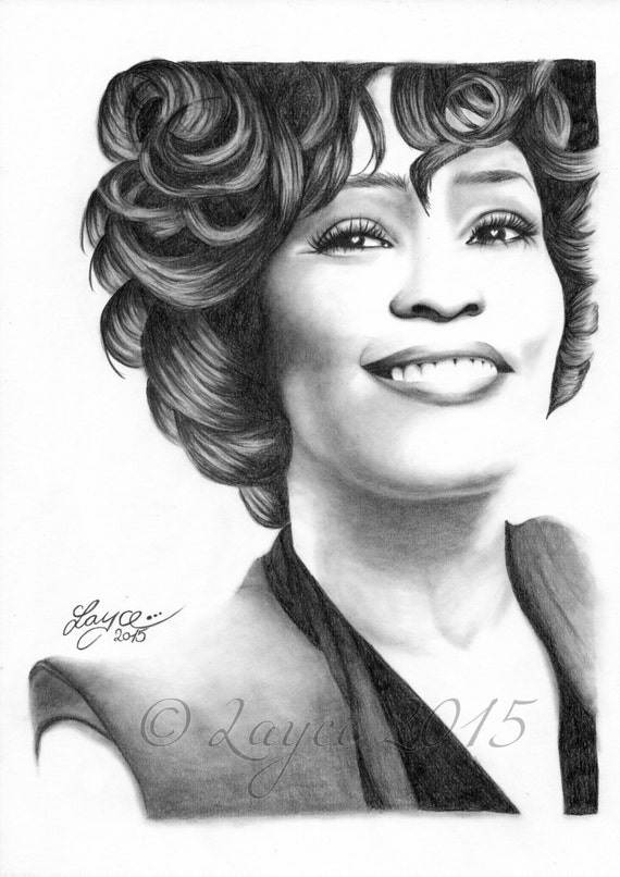 ORIGINAL 'Whitney Houston' Graphite Portrait. Hand