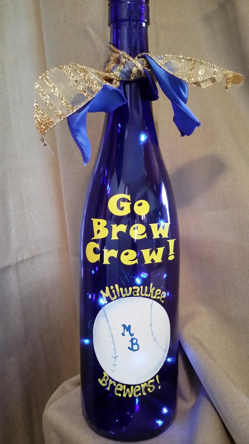 Go Brew Crew Milwaukee Brewers Wine bottle by KarensWineSeller
