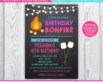 camp invitation / bonfire invitation / bonfire party invitations / smores invitation / bonfire birthday invitations / INSTANT DOWNLOAD