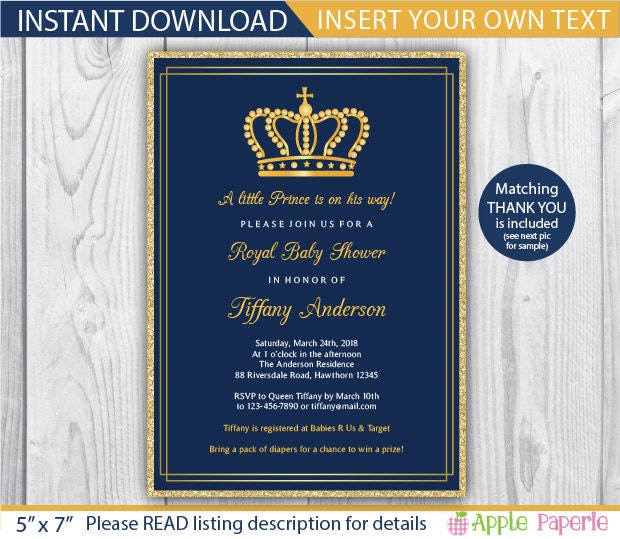 baby shower invitation boy / royal invitation / royal baby