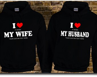 Custom I Love/Heart My Husband/Wife HIS & HERS Matching Hoodies. Hooded ...