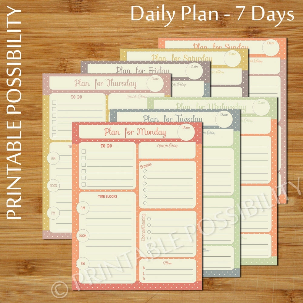 7 Printable Daily Planner Pages Vintage Polka Dot Daily To