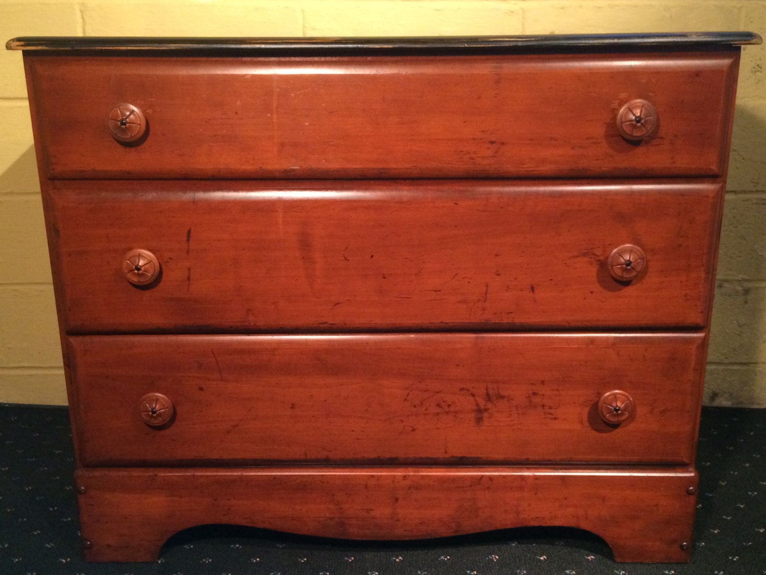 3 Drawer Cottage Bedroom Chest Chestnut Stained Hardwood With Black ...