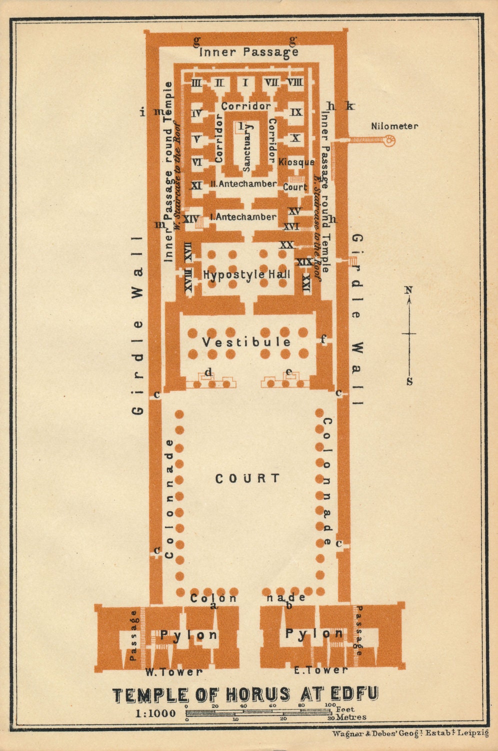 1929 Temple of Horus at Edfu Egypt Antique Map