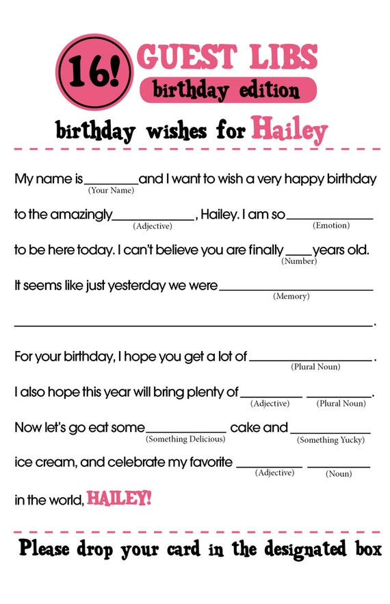 Birthday Mad Libs