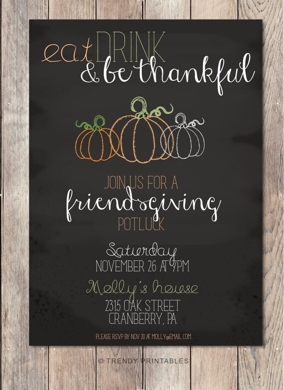 Potluck Invitation Friendsgiving Thanksgiving Invitation