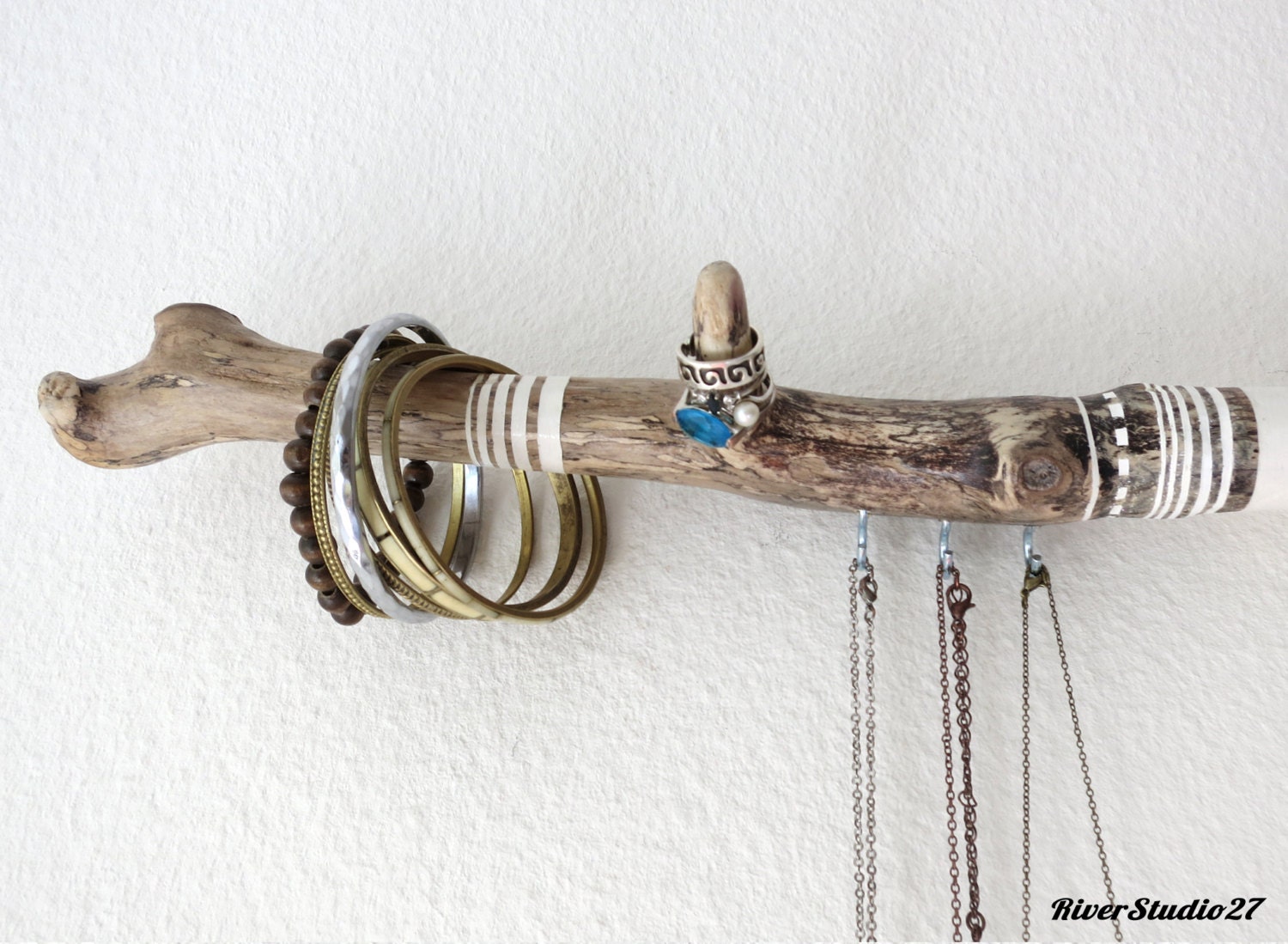 Painted Driftwood / Home Decor / Jewelry Display / Necklace