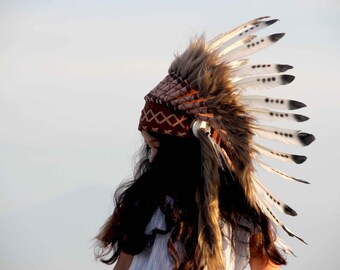 ON SALE kid's Indian headdress Native American style, short length, Indian Inspired warbonnet