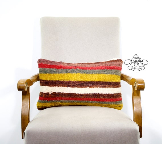 Striped Bohemian Turkish Kilim Pillow Rustic by AnatoliaCollection