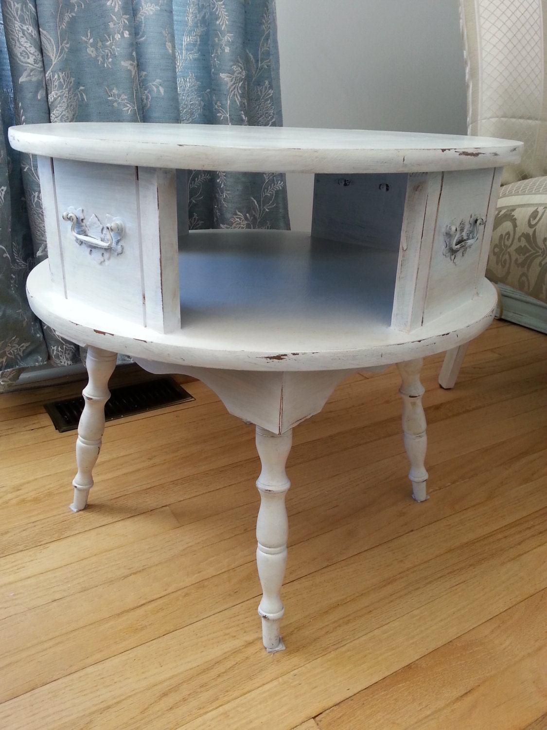White Curvy Shabby Chic Round Table by InspiredShabbyChic on Etsy