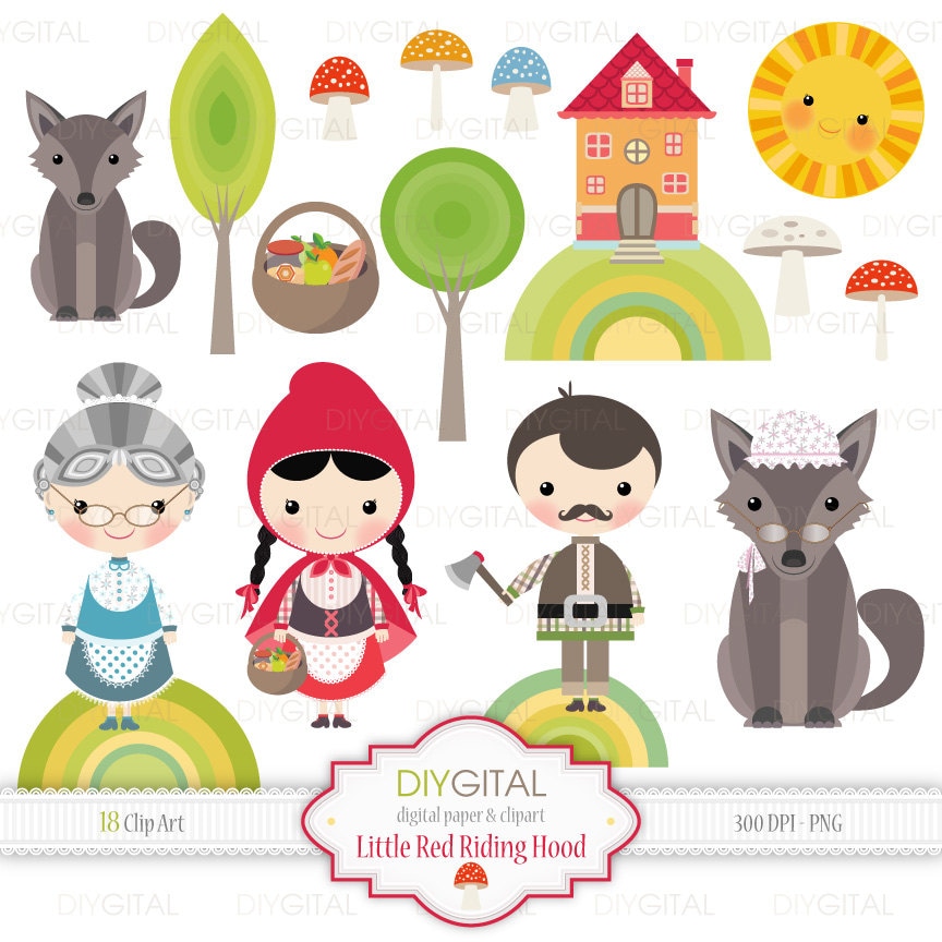 Little Red Riding Hood Clip Art Set 18 Printable cliparts