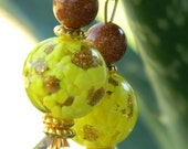 Eye-catching Handmade Yellow & Copper Glitter Lampwork Beaded Earrings