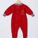 Zip-Up Footed Pajamas, Vintage, Red Fleece, Sleepers, Clown embroidery, Vinyl Material Feet, Size 18 Months