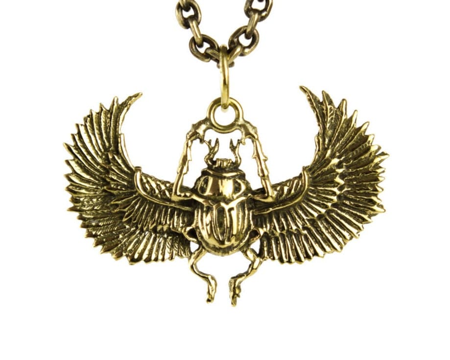 Egypt Scarab Necklace Golden tone Bronze Pendant with Handmade Chain Bohemian Jewelry - FPE014YB steampunk buy now online