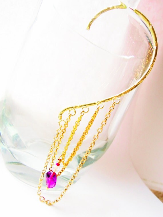 Items similar to Large Ear Cuff, Ear Chain Dangle, Ear Hook, Ear Wrap