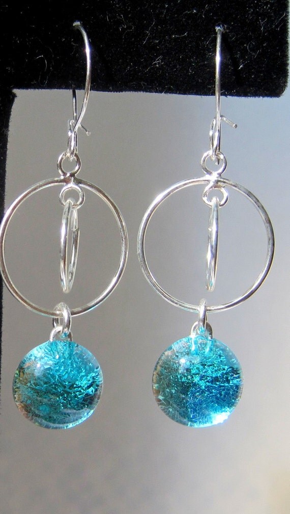 Handmade fused glass earrings sterling silver hand made hand