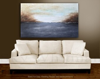 Original painting modern large artwork gray and sand modern abstract oil painting landscape wall art ready to hang by Sky Whitman