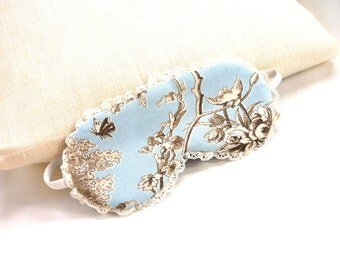 Toile sleep mask, silk sleep mask, travel mask, travel gift, eye mask, French boudoir, romance, pamper, cotton and lace, shift worker gift