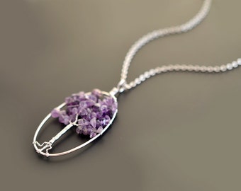 10% OFF, Amethyst necklace, Pendant Necklace, Gem stone necklace,Silver necklace,Tree necklace,Mother's Day Gift,Gift for her,Christmas gift