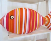 Striped Fish Pillow - Summer Decor - Ice Cream Colors - Hilton Head Decor