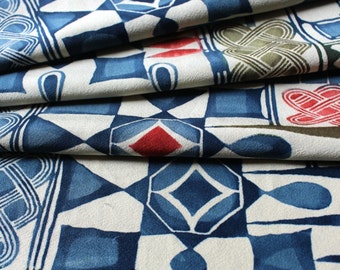Kimono Silk, Kimono Fabric, Geometric Silk, Silk Chirimen Crepe,