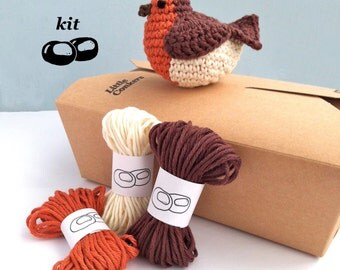 Robin Crochet Kit / DIY Kit Craft Kit Bird Decoration / Gift for Crocheter / Christmas Ornament Kit Robin Crochet Pattern