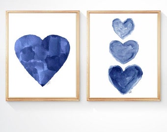 Nautical Decor, Set of 2 - 8x10 Watercolor Prints, Navy Blue Decor, Indigo Art, Midnight Blue Decor, Navy Blue Painting, Navy Blue Art Print