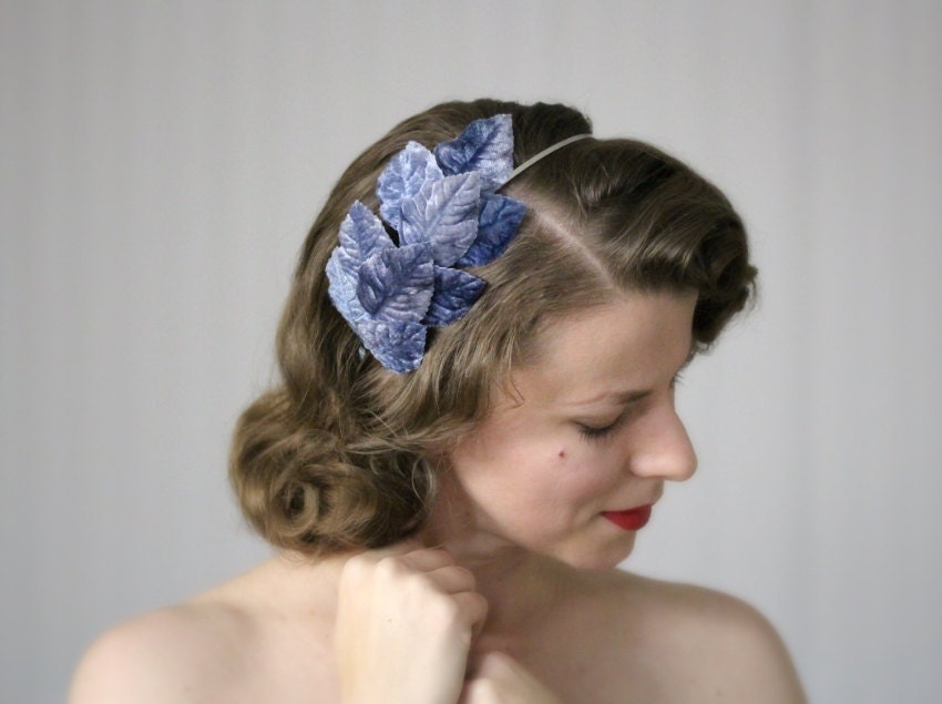 Dusty Blue Headband Cornflower Blue Hair Accessory Leaves
