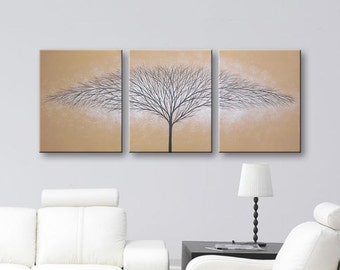Canvas Art Wall Art Brown Paintings Tree of Life Wall Decor Home Decor Wall Hanging Large Tree Paintings 48x20 Original Artwork