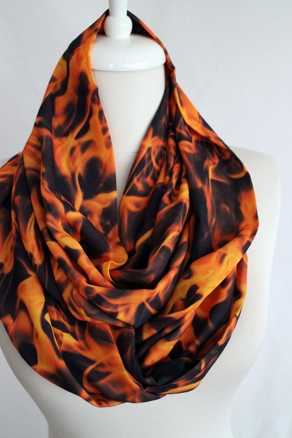 ON FIRE Flame Infinity Scarf Circle Scarf Tube Scarf by Aslidesign