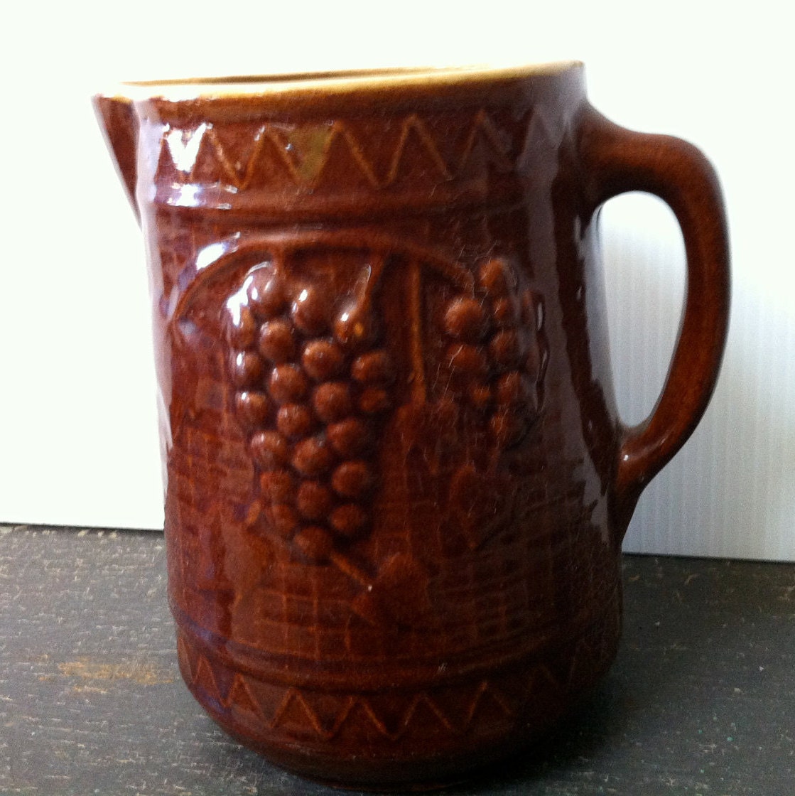 Vintage Pitcher Brown Stoneware Pitcher with a high glaze with