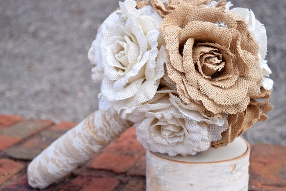 Burlap Bouquet - Shabby Chic Wedding - Rustic Wedding - Rustic Burlap Bouquet - Wedding Burlap Bouquet