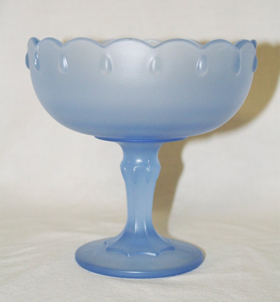 Vintage Blue Frosted Glass Pedestal Footed by TimelessEclectics