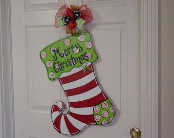 Items similar to Jolly Elf Stockings Christmas Yard Art Decoration Door ...