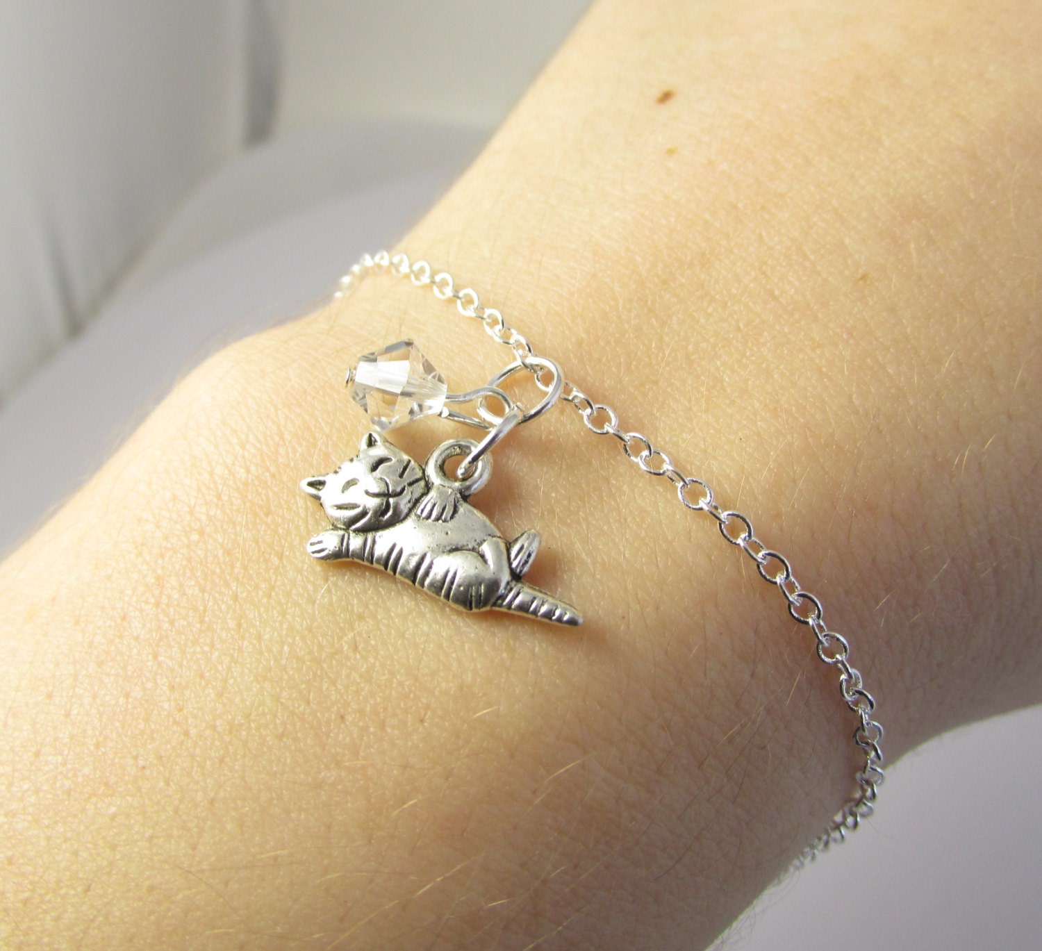 Cat Bracelet Cat Charm Bracelet Cat Charm Jewelry by BeadBrilliant