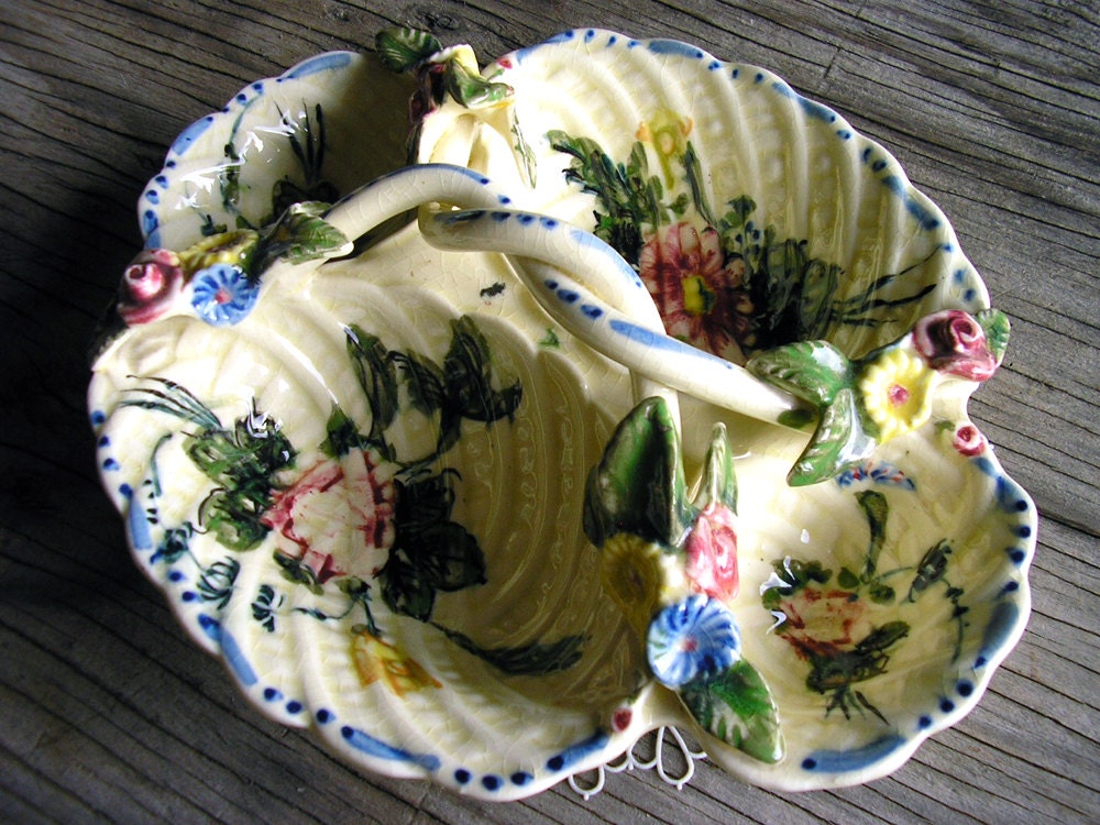 Vintage Ceramic Floral Candy Dish SIGNED Vintage Serving Dish