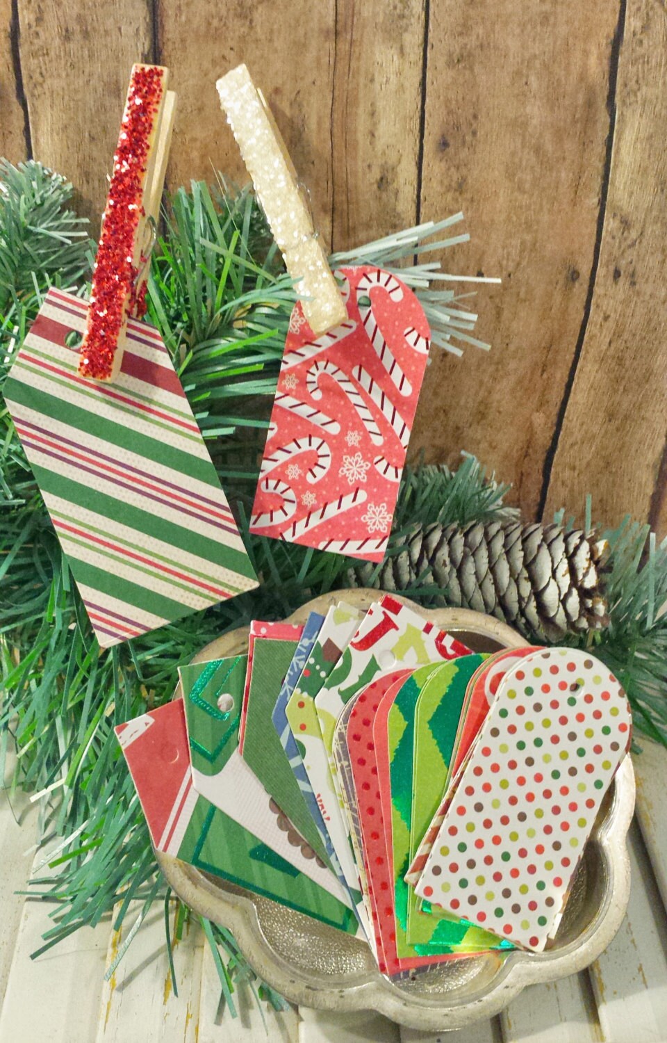 50 Christmas Gift Tags in Holiday Pattern Style Scrapbook