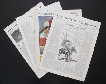 1920s Vintage Packet of 4 Original American Children's Newspapers, The Youth's Companion - Kids Room Decor, Original Newspaper Art