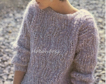 Ladies lacy chunky mohair sweater - 30 to 38 inch bust - chunky mohair - knitting pattern - pdf instant download