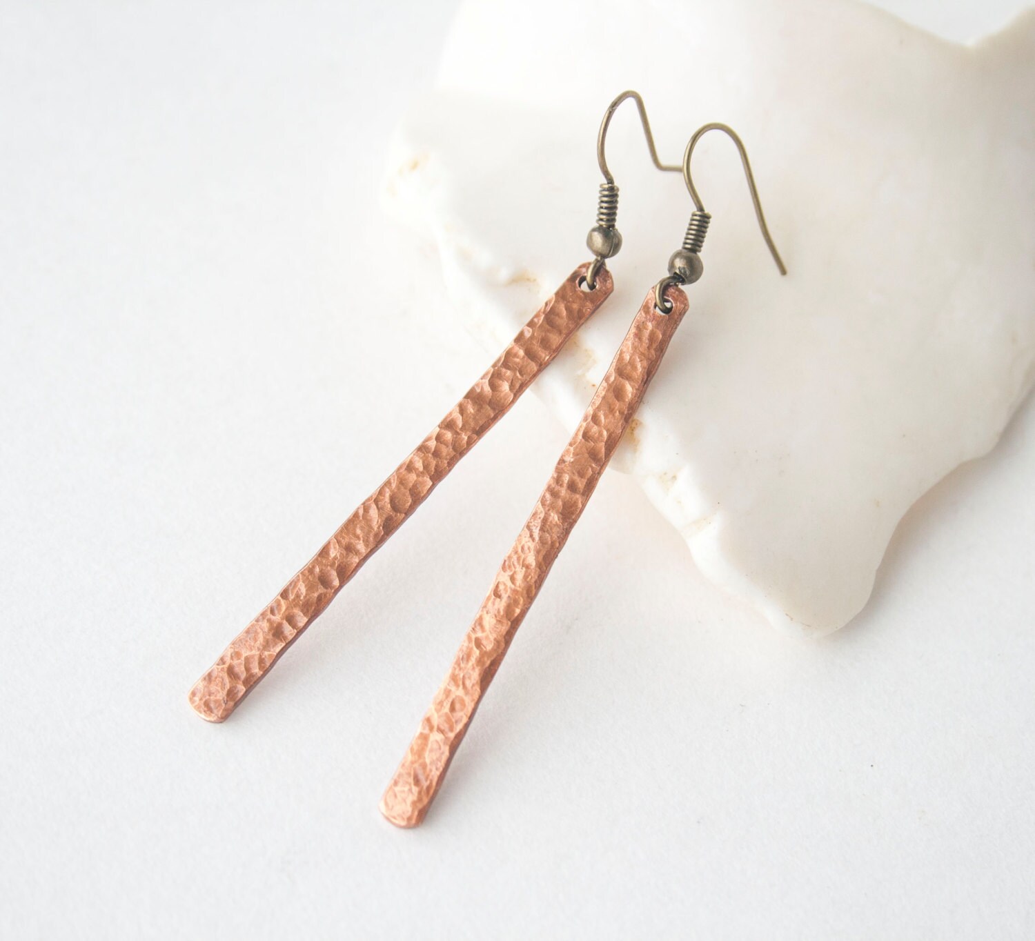 Hammered Copper Earrings Gift Under 20 Copper Bar Earrings