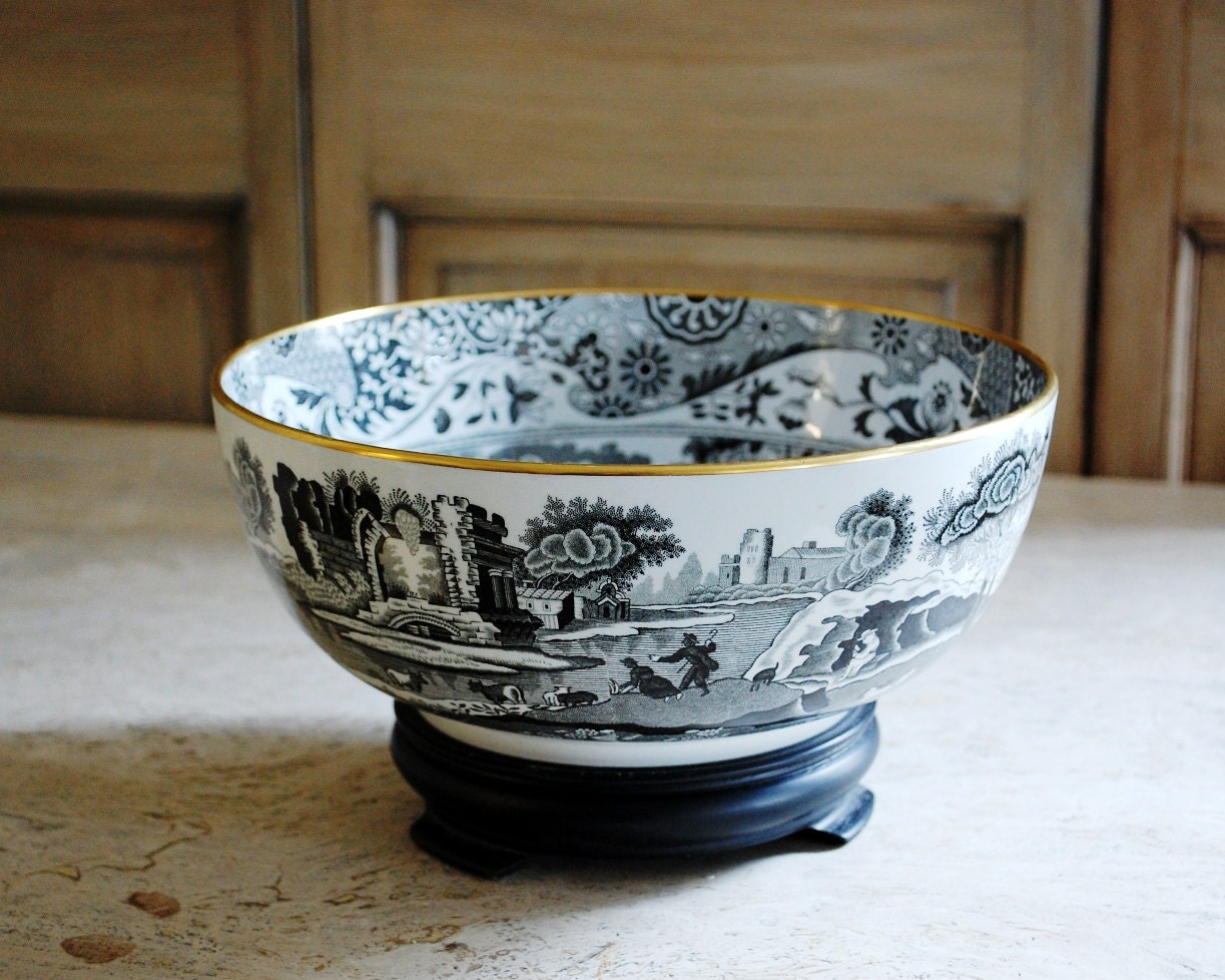 Spode Porcelain Bowl, Black Italian Design, Vintage Porcelain, Spode